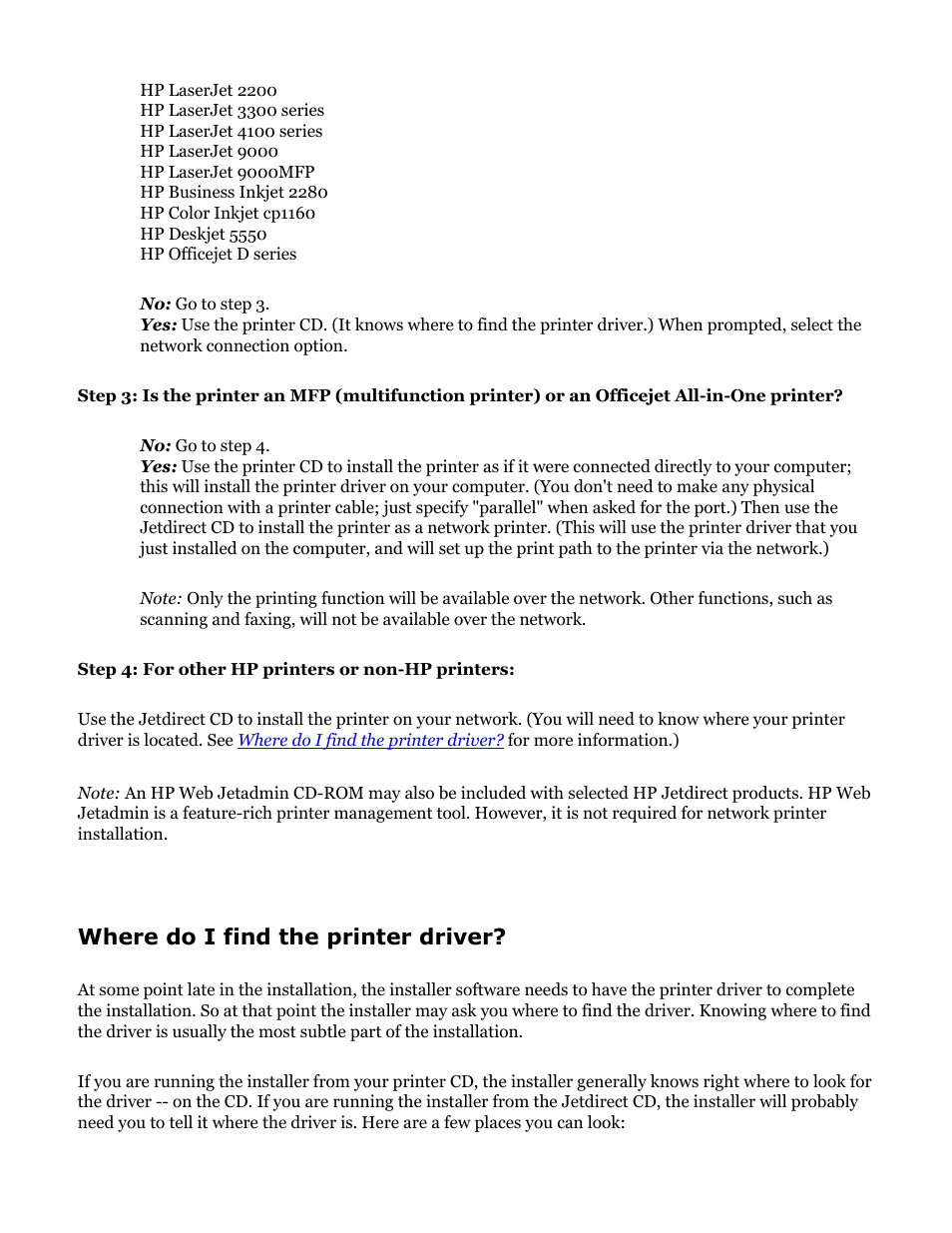 Where do i find the printer driver, Provides some useful pointers | HP Jetdirect 175x Print Server series User Manual | Page 49 / 142