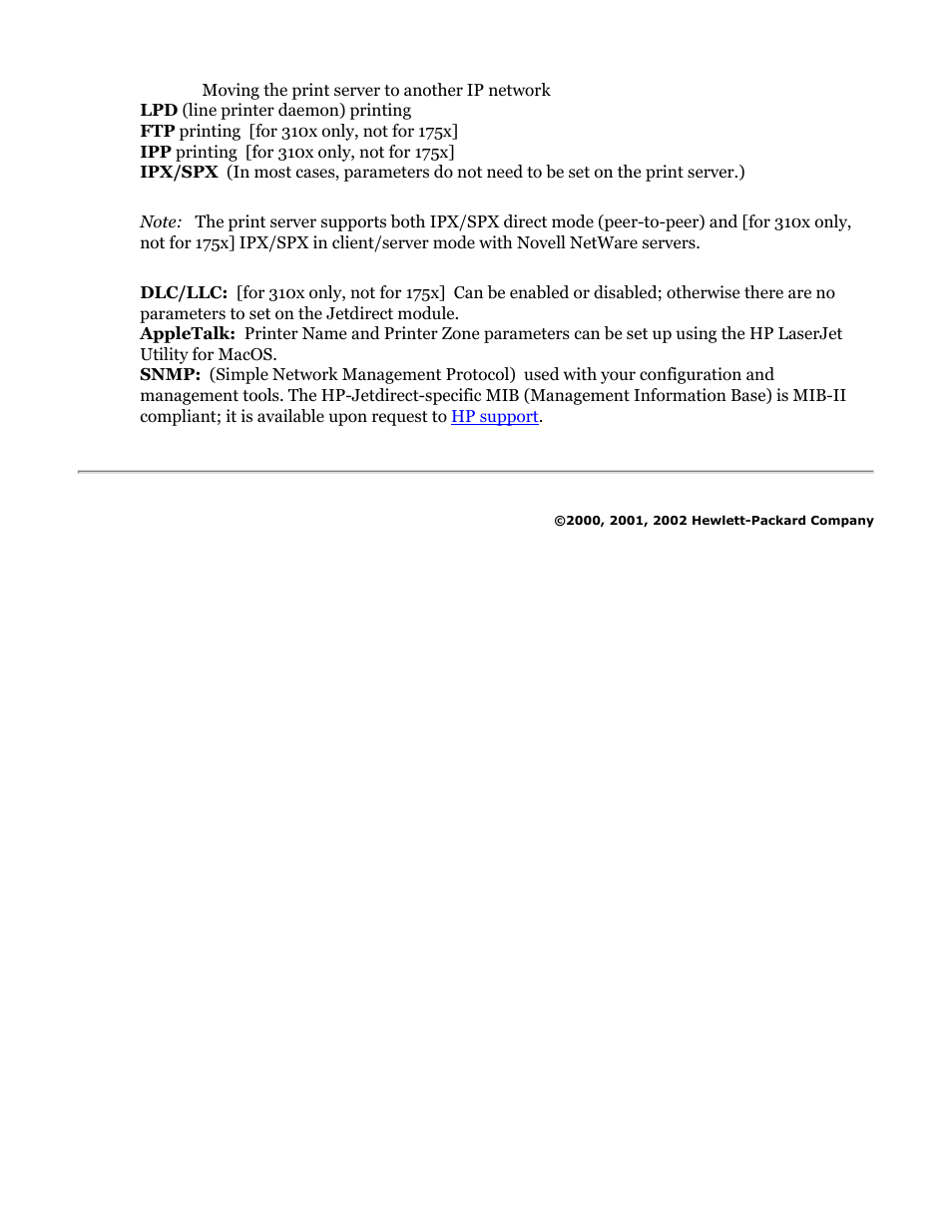 Moving the print server to another ip network, Lpd (line printer daemon) printing | HP Jetdirect 175x Print Server series User Manual | Page 65 / 142