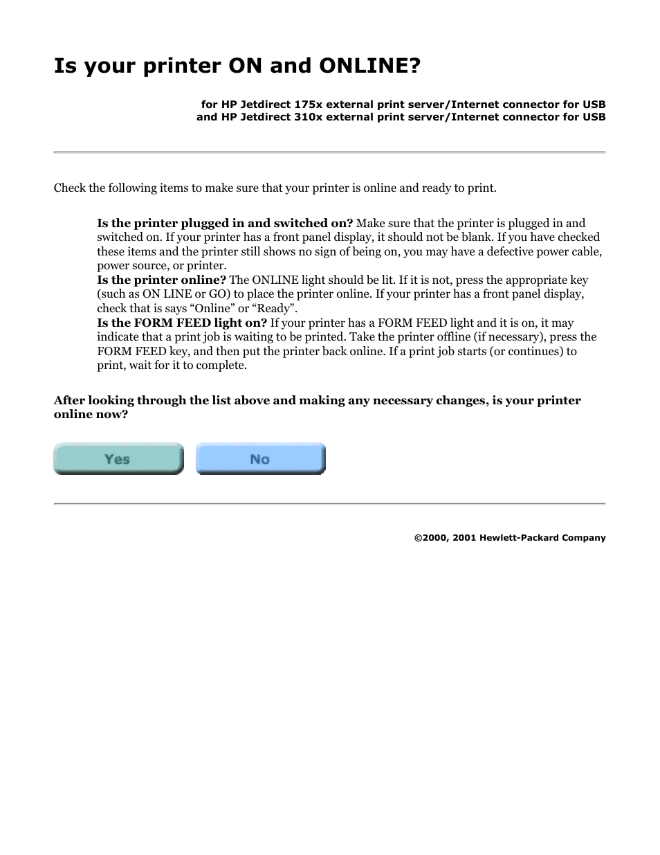 Is your printer on and online | HP Jetdirect 175x Print Server series User Manual | Page 71 / 142