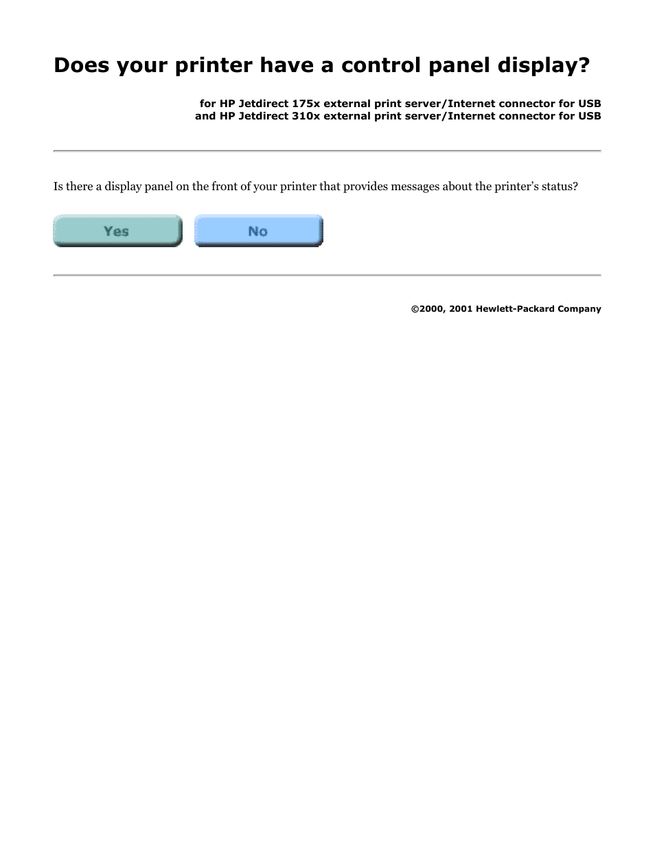 175x, 310x troubleshooting: printer control panel, Does your printer have a control panel display | HP Jetdirect 175x Print Server series User Manual | Page 72 / 142