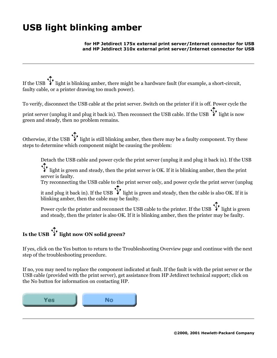 Usb light blinking amber | HP Jetdirect 175x Print Server series User Manual | Page 85 / 142