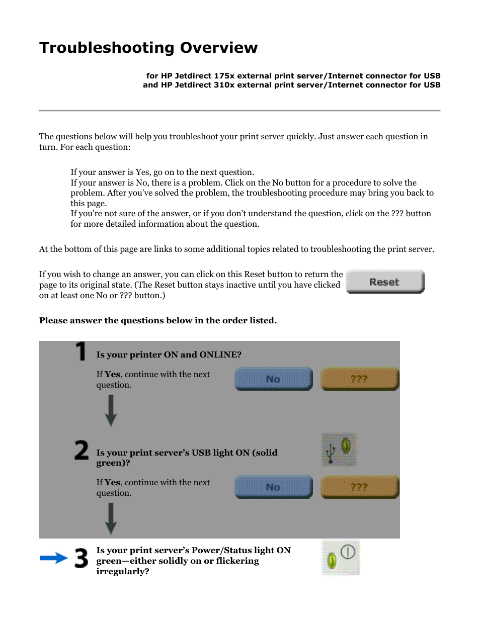 Troubleshooting overview | HP Jetdirect 175x Print Server series User Manual | Page 86 / 142