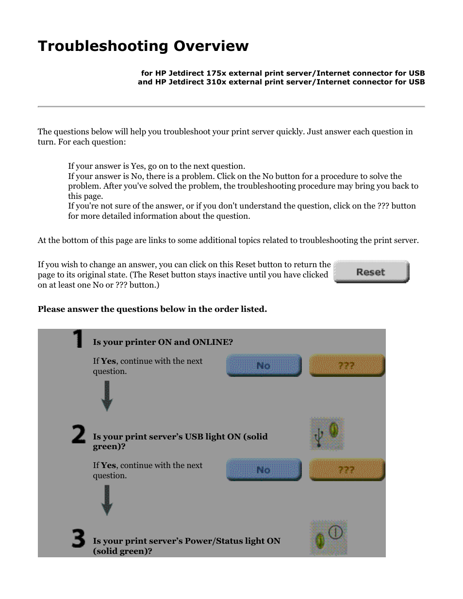 175x, 310x troubleshooting, Troubleshooting overview | HP Jetdirect 175x Print Server series User Manual | Page 96 / 142