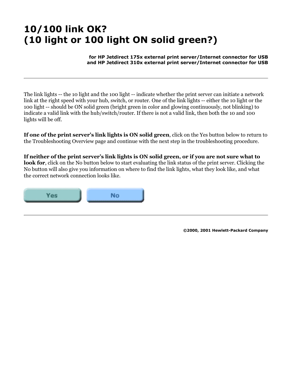 175x, 310x troubleshooting: 10/100 link ok | HP Jetdirect 175x Print Server series User Manual | Page 98 / 142