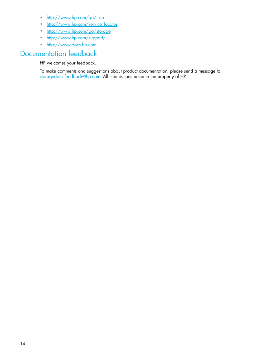 Documentation feedback | HP 2000I G2-Modular-Smart-Array User Manual | Page 14 / 72