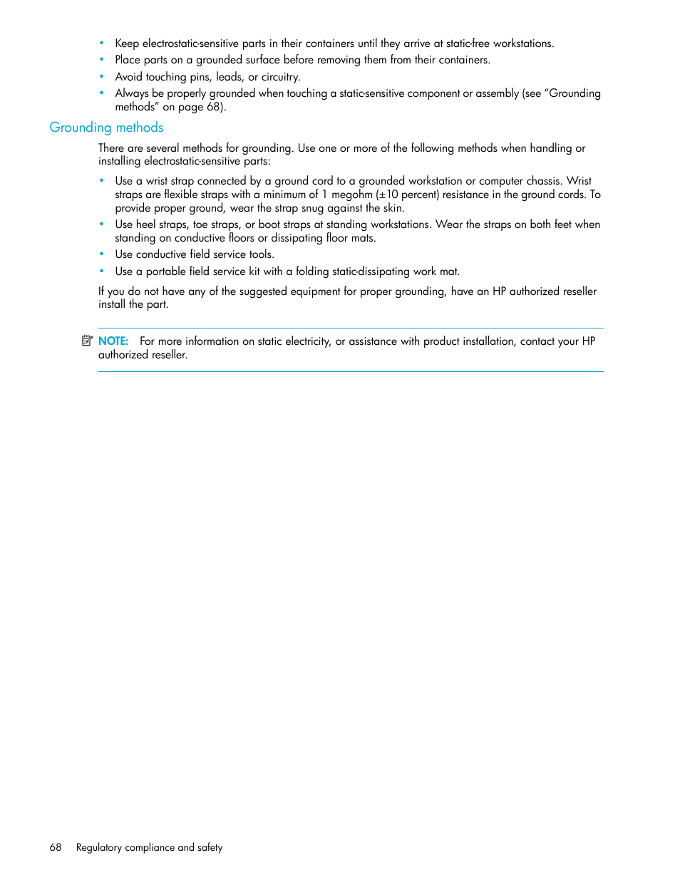 Grounding methods | HP 2000I G2-Modular-Smart-Array User Manual | Page 68 / 72