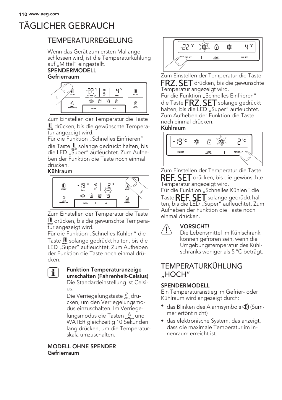 Täglicher gebrauch, Frz.set, Ref.set | AEG S56090XNS1 User Manual | Page 110 / 200
