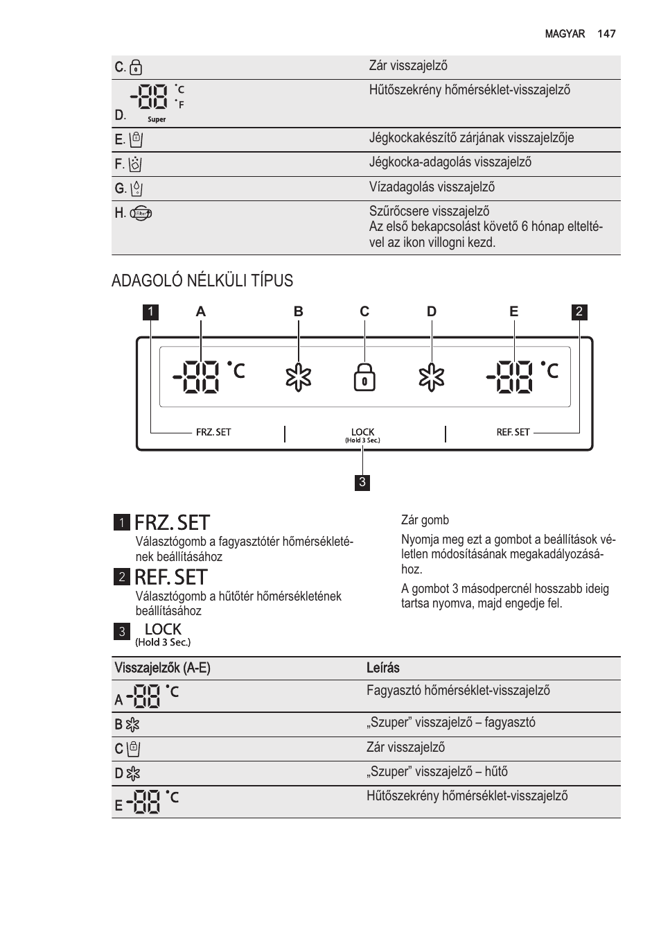 Ifrz.set, I ref. set, I lock | C.fi, 00 *c a oci, C-oo *c e oci | AEG S56090XNS1 User Manual | Page 147 / 200