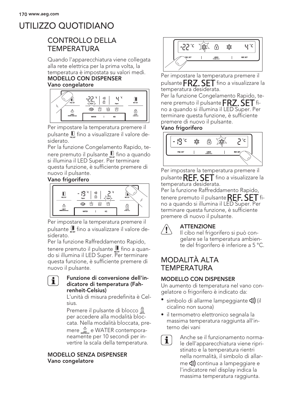 Frz.set, Ref.set, Utilizzo quotidiano | Is'l 2 i 4 | AEG S56090XNS1 User Manual | Page 170 / 200