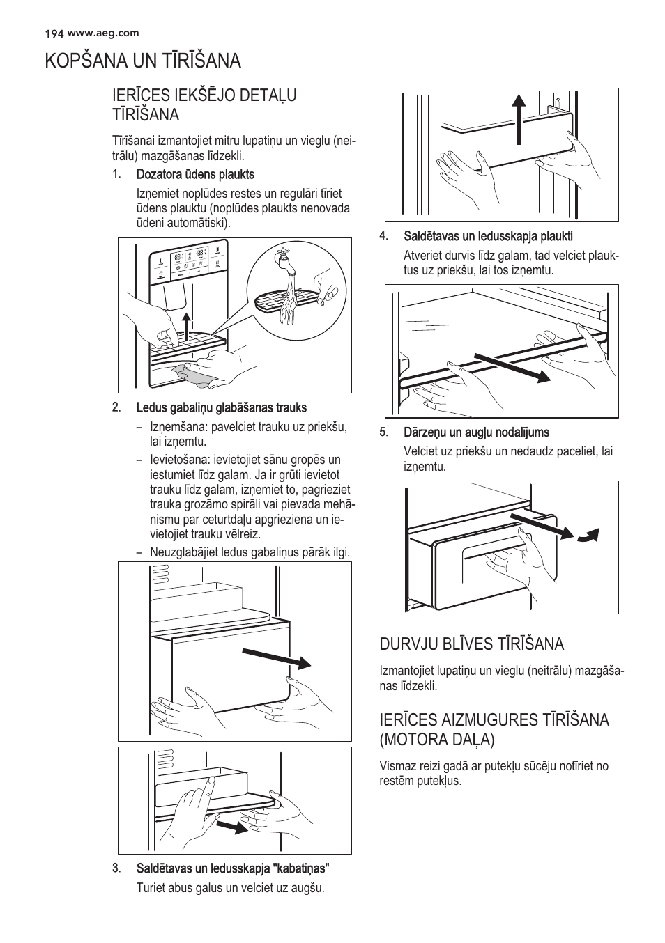 Ledus gabali^u glabásanas trauks, Saldétavas un ledusskapja plaukti, Saldétavas un ledusskapja "kabatlpas | Kopsana un tírísana | AEG S56090XNS1 User Manual | Page 194 / 200