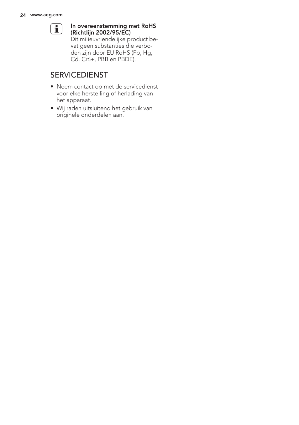 Servicedienst | AEG S56090XNS1 User Manual | Page 24 / 200