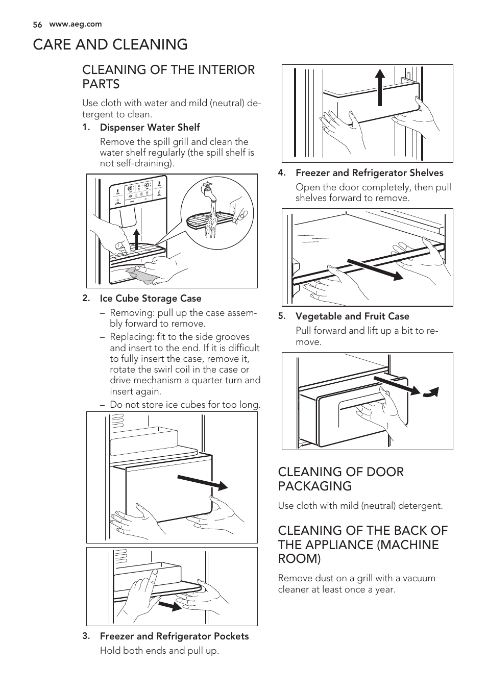 Care and cleaning | AEG S56090XNS1 User Manual | Page 56 / 200