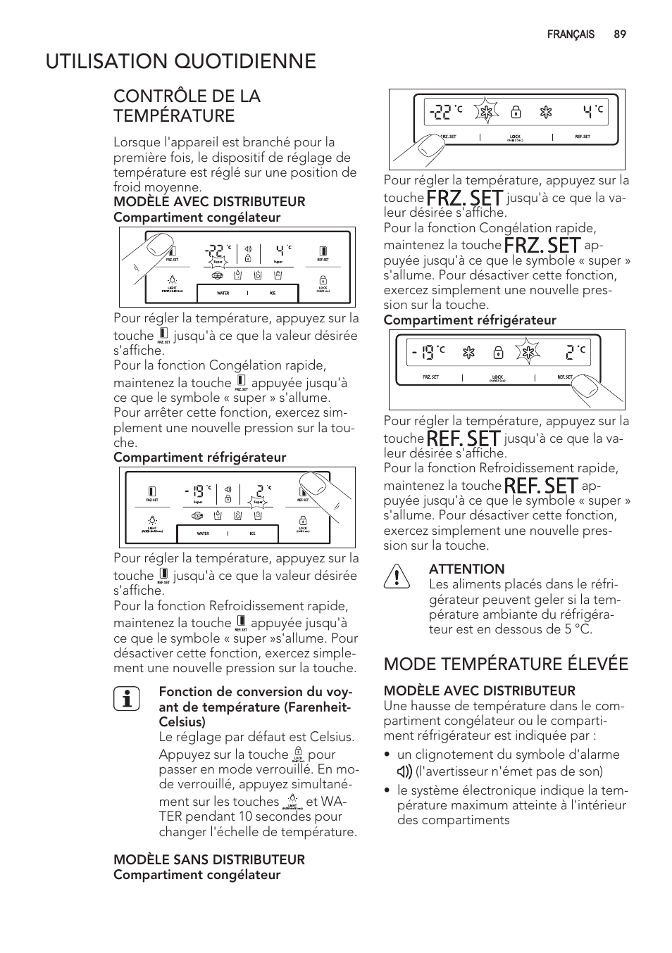 Utilisation quotidienne, Frz.set, Ref.set | Is'l 2 i 4 | AEG S56090XNS1 User Manual | Page 89 / 200