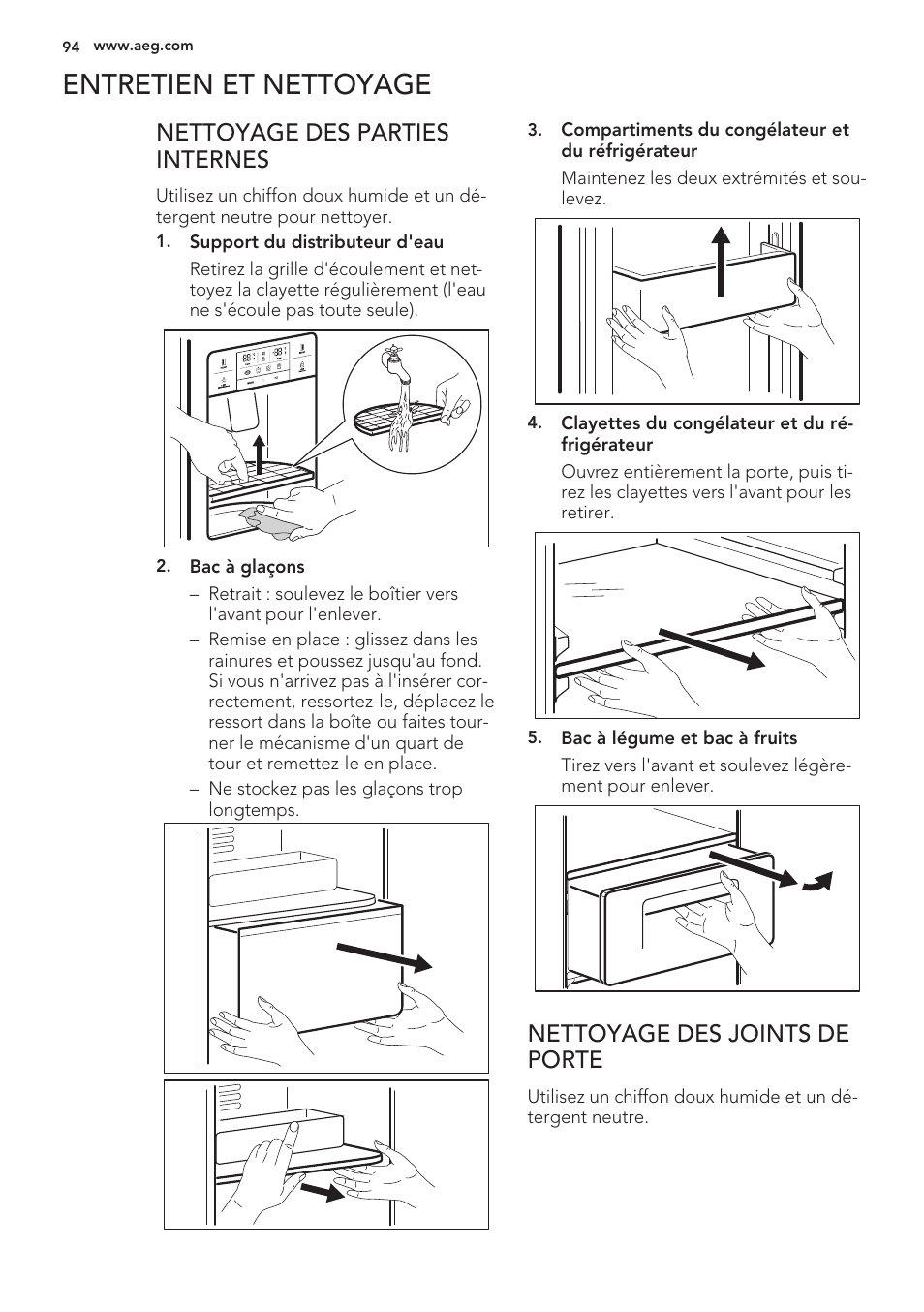 Entretien et nettoyage, Nettoyage des parties internes, Nettoyage des joints de porte | AEG S56090XNS1 User Manual | Page 94 / 200