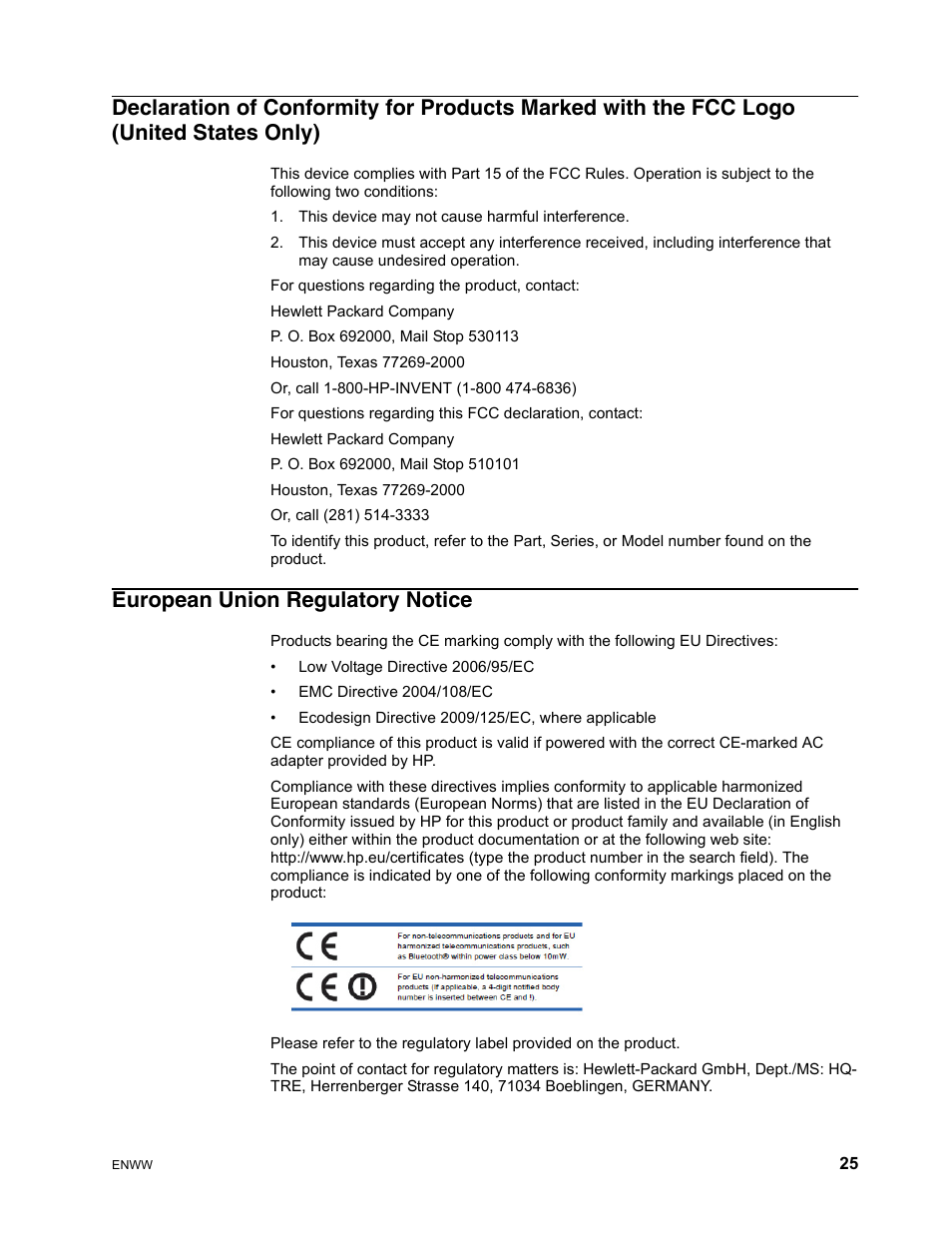 This device may not cause harmful interference, European union regulatory notice, Low voltage directive 2006/95/ec | Emc directive 2004/108/ec, Ecodesign directive 2009/125/ec, where applicable | HP V191 18.5-inch LED Backlit LCD Monitor User Manual | Page 31 / 35