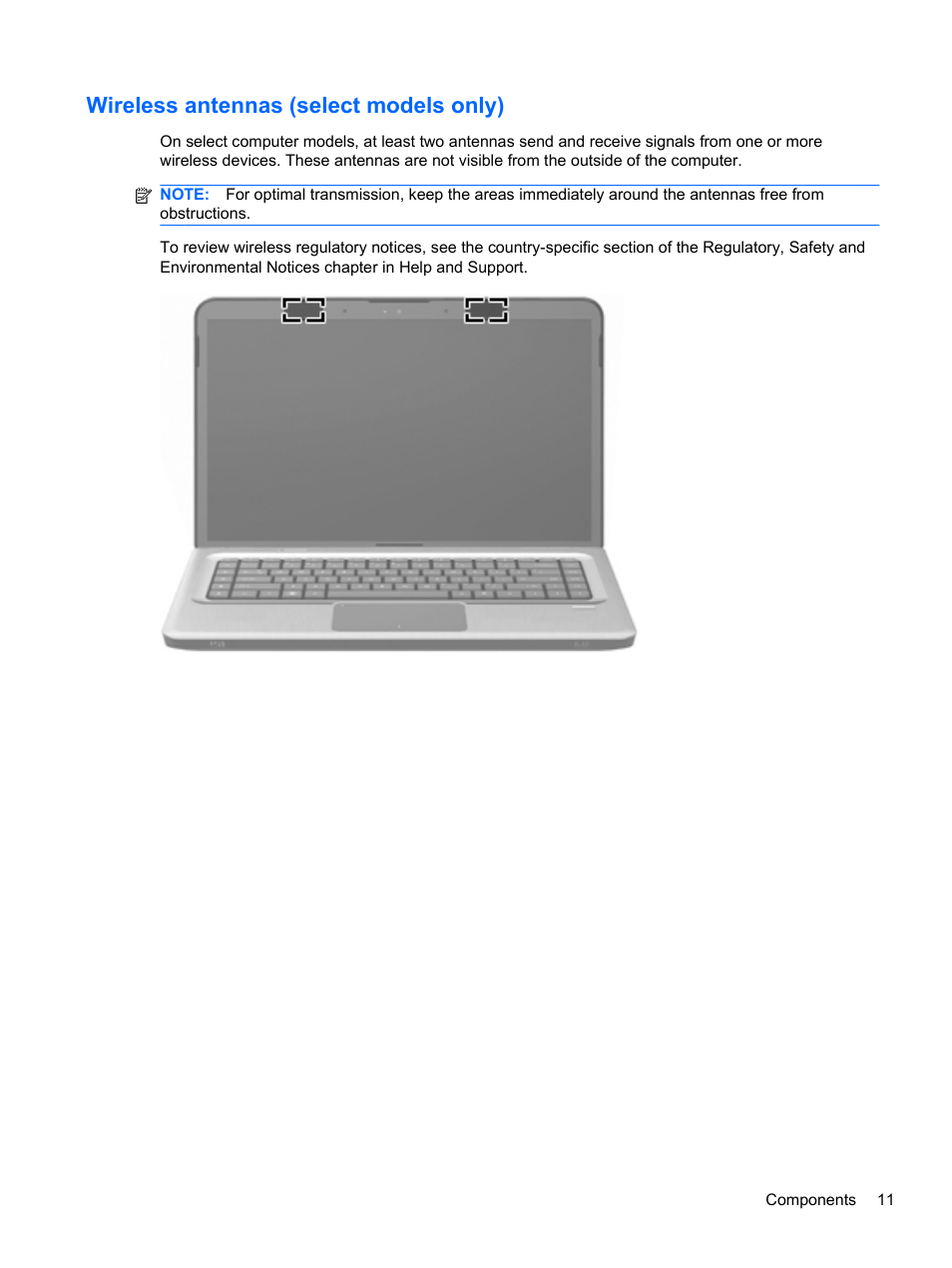 Wireless antennas (select models only) | HP Pavilion dv6-4051nr Entertainment Notebook PC User Manual | Page 17 / 107