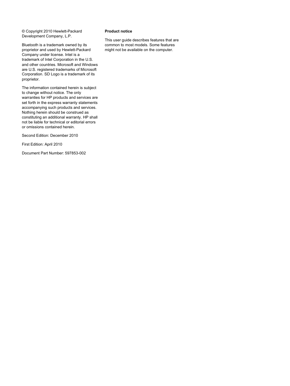 HP Pavilion dv6-4051nr Entertainment Notebook PC User Manual | Page 2 / 107