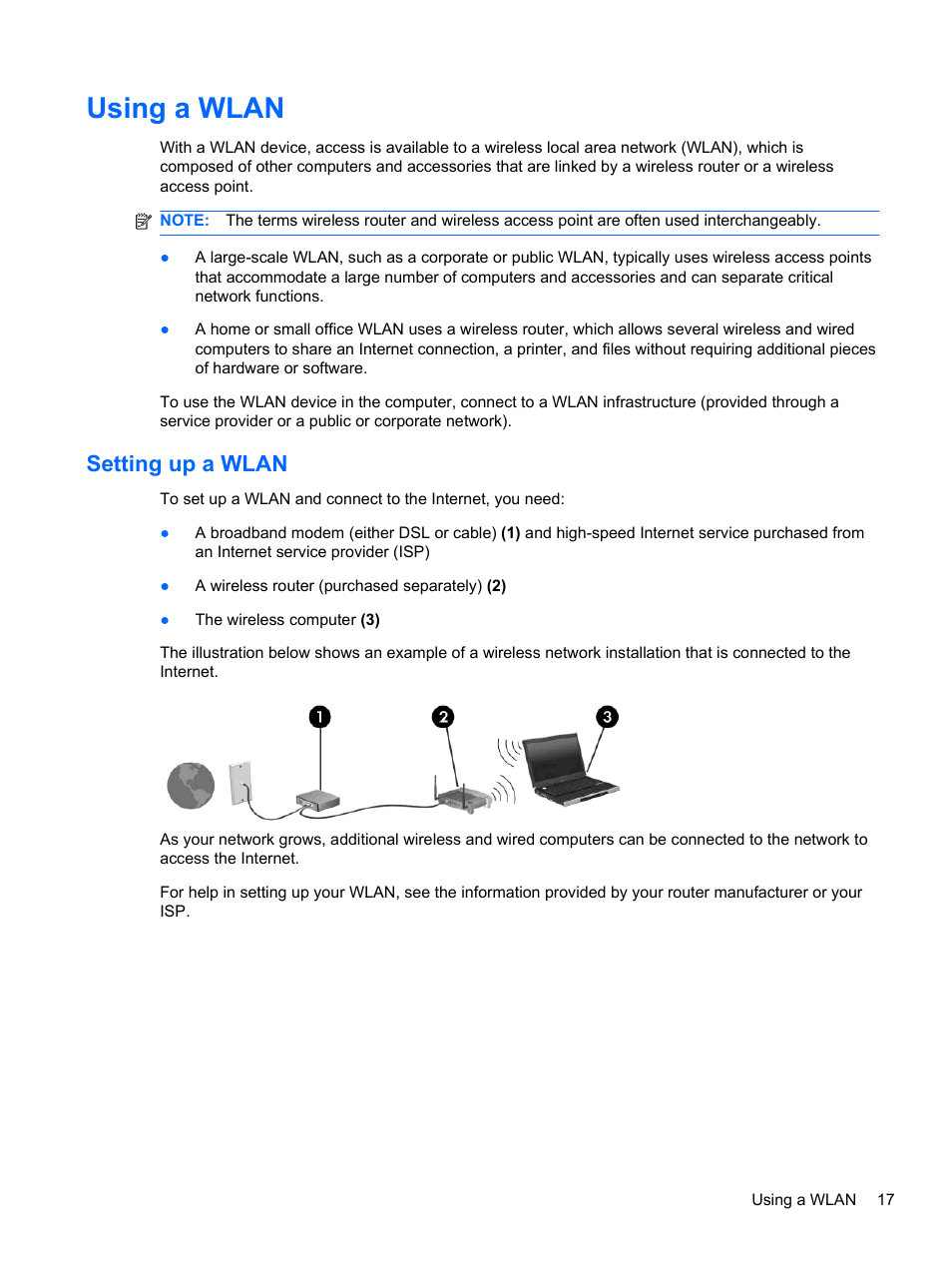 Using a wlan, Setting up a wlan | HP Pavilion dv6-4051nr Entertainment Notebook PC User Manual | Page 23 / 107