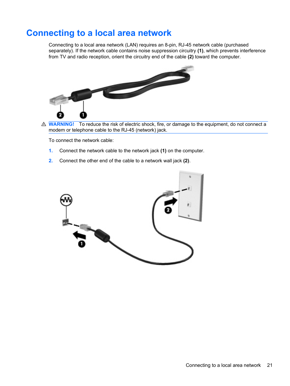 Connecting to a local area network | HP Pavilion dv6-4051nr Entertainment Notebook PC User Manual | Page 27 / 107