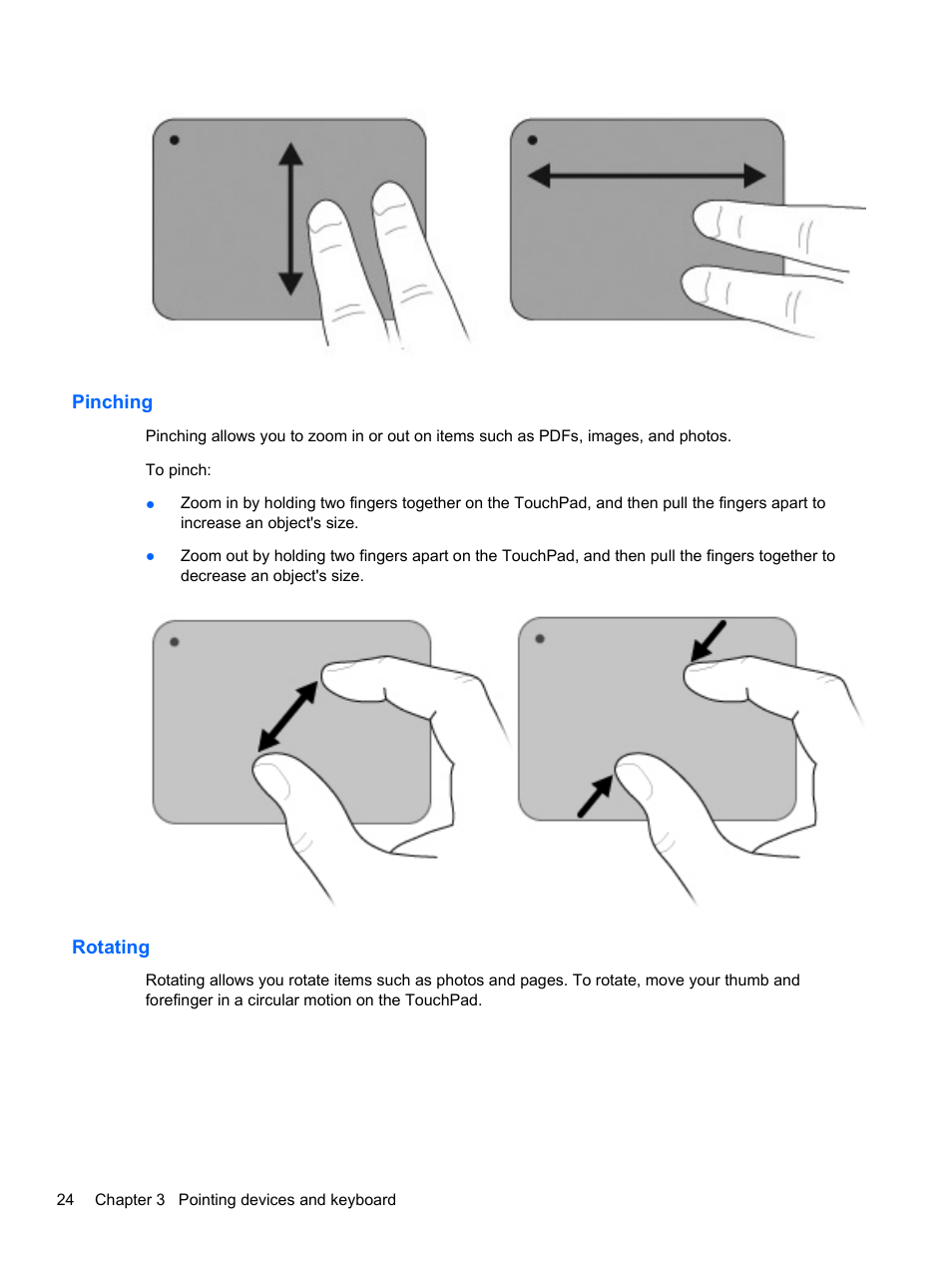 Pinching, Rotating | HP Pavilion dv6-4051nr Entertainment Notebook PC User Manual | Page 30 / 107