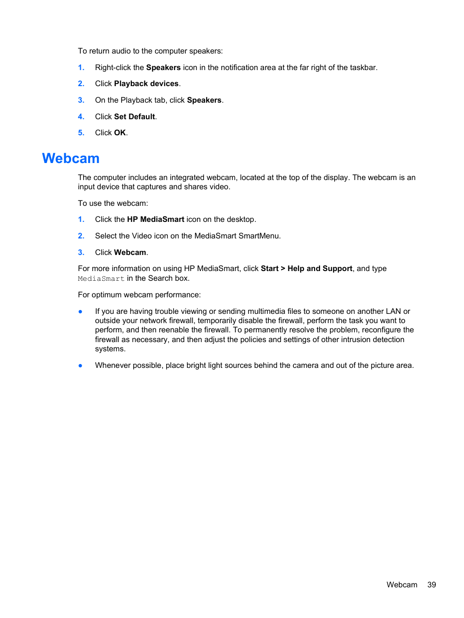 Webcam | HP Pavilion dv6-4051nr Entertainment Notebook PC User Manual | Page 45 / 107