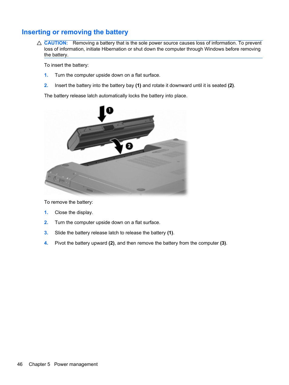 Inserting or removing the battery | HP Pavilion dv6-4051nr Entertainment Notebook PC User Manual | Page 52 / 107