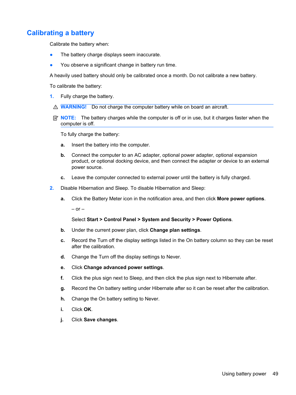 Calibrating a battery | HP Pavilion dv6-4051nr Entertainment Notebook PC User Manual | Page 55 / 107