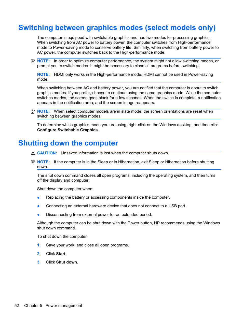 Shutting down the computer | HP Pavilion dv6-4051nr Entertainment Notebook PC User Manual | Page 58 / 107