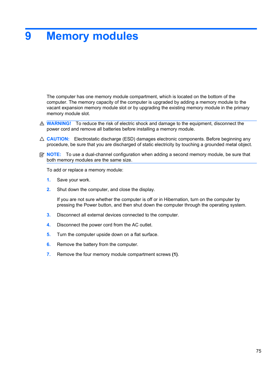 Memory modules | HP Pavilion dv6-4051nr Entertainment Notebook PC User Manual | Page 81 / 107