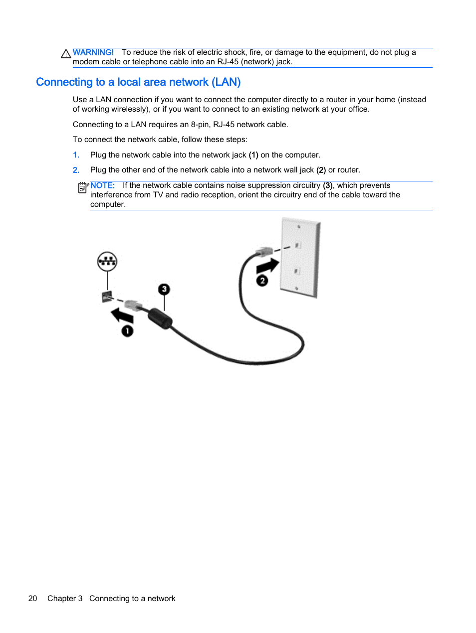 Connecting to a local area network (lan) | HP ProBook 455 G1 Notebook PC User Manual | Page 30 / 109