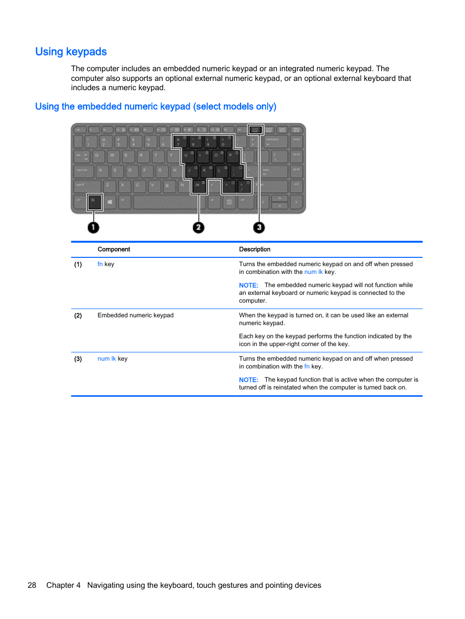 Using keypads | HP ProBook 455 G1 Notebook PC User Manual | Page 38 / 109