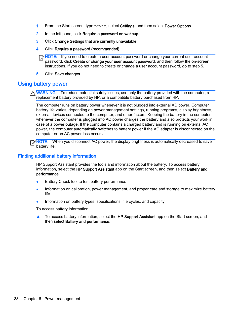 Using battery power, Finding additional battery information | HP ProBook 455 G1 Notebook PC User Manual | Page 48 / 109