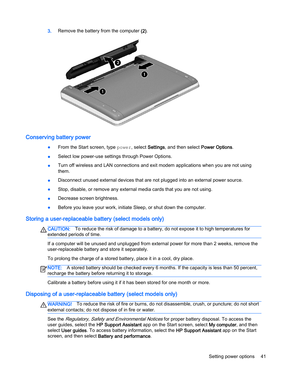 Conserving battery power | HP ProBook 455 G1 Notebook PC User Manual | Page 51 / 109