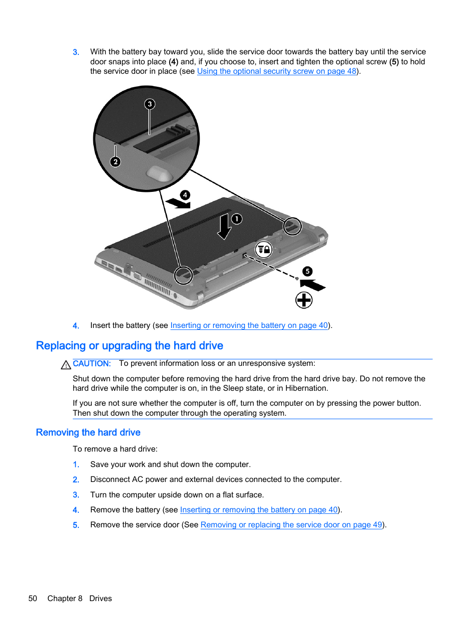 Replacing or upgrading the hard drive, Removing the hard drive | HP ProBook 455 G1 Notebook PC User Manual | Page 60 / 109