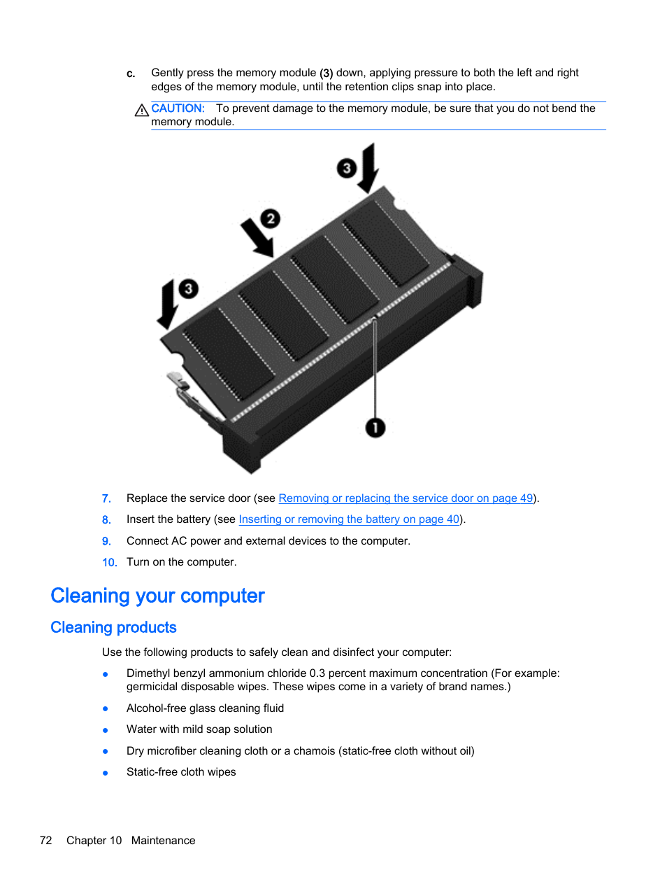 Cleaning your computer, Cleaning products | HP ProBook 455 G1 Notebook PC User Manual | Page 82 / 109