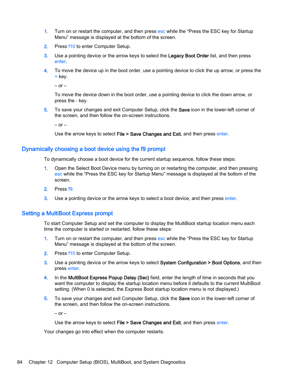 Setting a multiboot express prompt | HP ProBook 455 G1 Notebook PC User Manual | Page 94 / 109