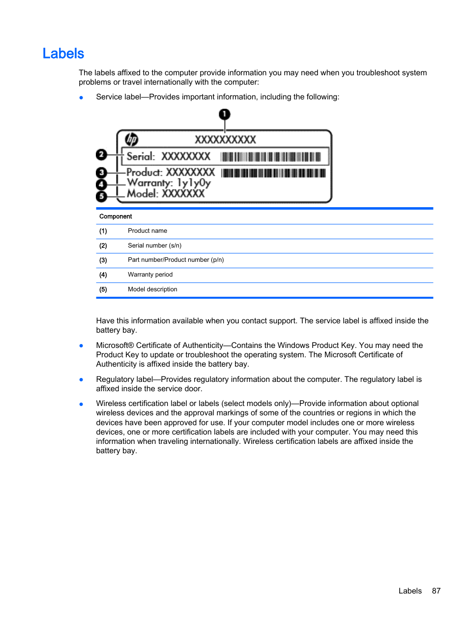 Labels | HP ProBook 455 G1 Notebook PC User Manual | Page 97 / 109