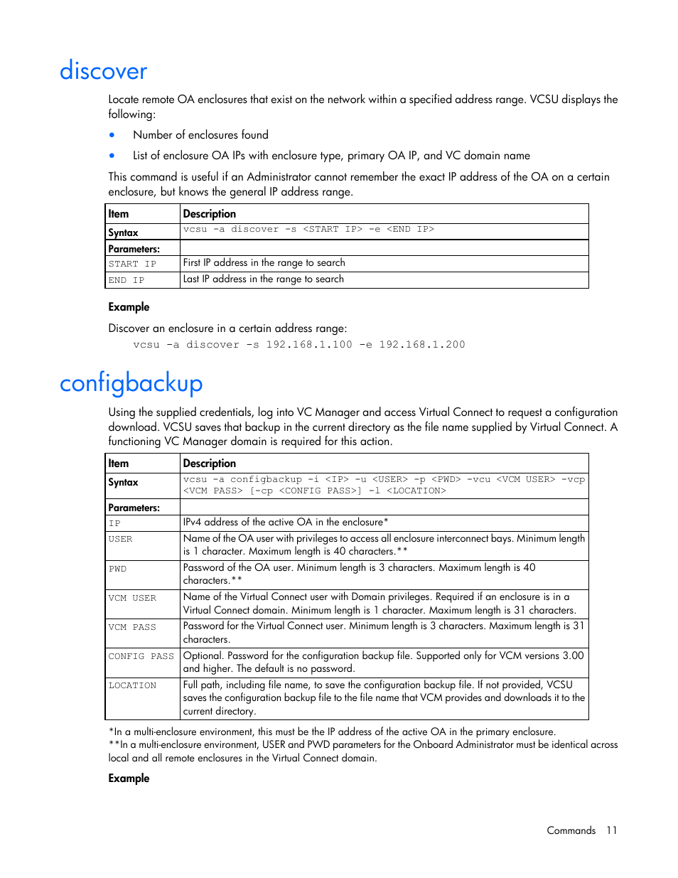 Discover, Configbackup | HP Virtual Connect FlexFabric 10Gb24-port Module for c-Class BladeSystem User Manual | Page 11 / 21