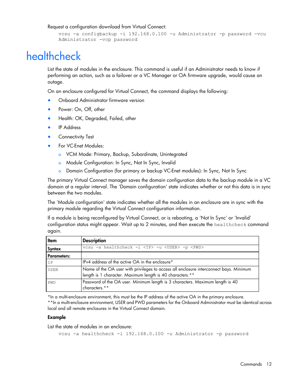 Healthcheck | HP Virtual Connect FlexFabric 10Gb24-port Module for c-Class BladeSystem User Manual | Page 12 / 21