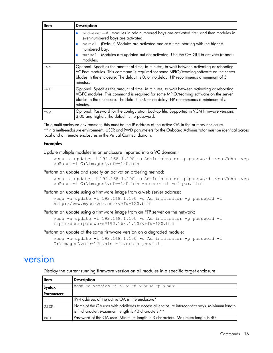 Version | HP Virtual Connect FlexFabric 10Gb24-port Module for c-Class BladeSystem User Manual | Page 16 / 21