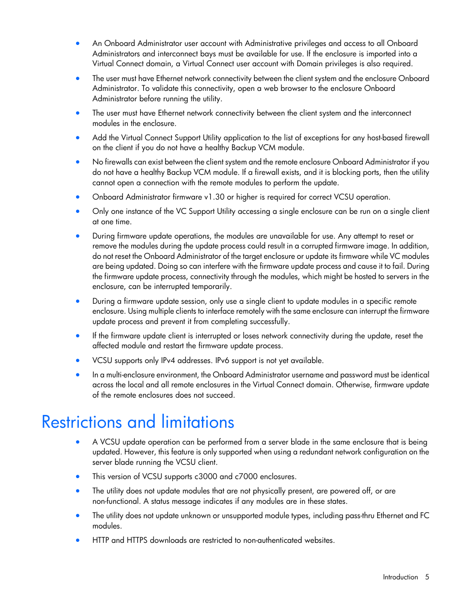 Restrictions and limitations | HP Virtual Connect FlexFabric 10Gb24-port Module for c-Class BladeSystem User Manual | Page 5 / 21