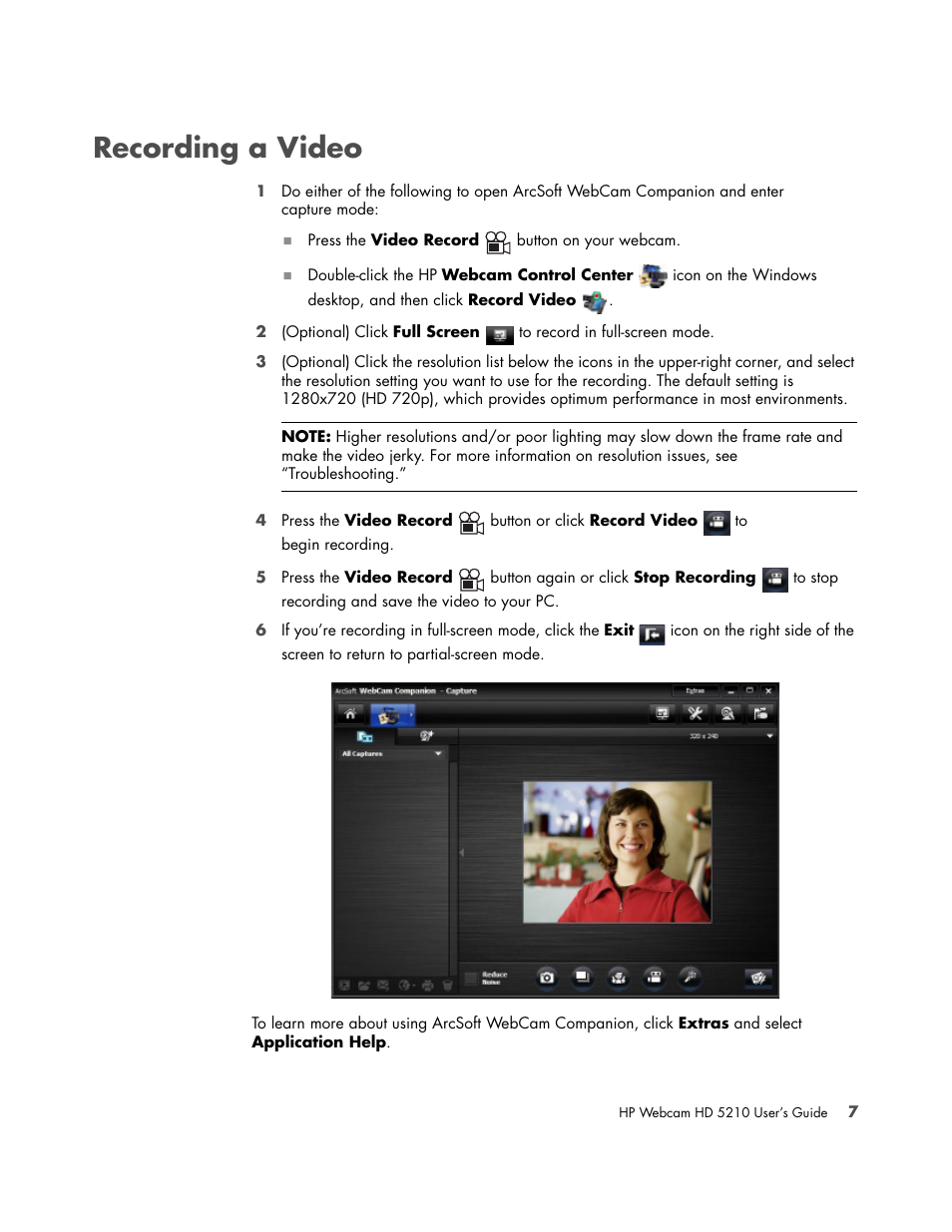 Recording a video | HP HD-5210 Webcam User Manual | Page 11 / 24