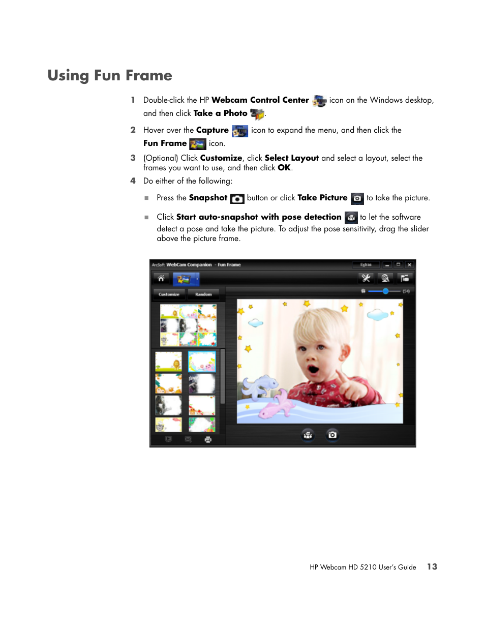 Using fun frame | HP HD-5210 Webcam User Manual | Page 17 / 24