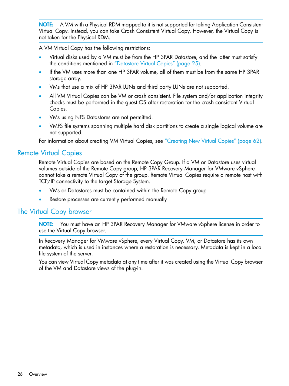 Remote virtual copies, The virtual copy browser, Remote virtual copies the virtual copy browser | HP 3PAR Application Software Suite for VMware Licenses User Manual | Page 26 / 117