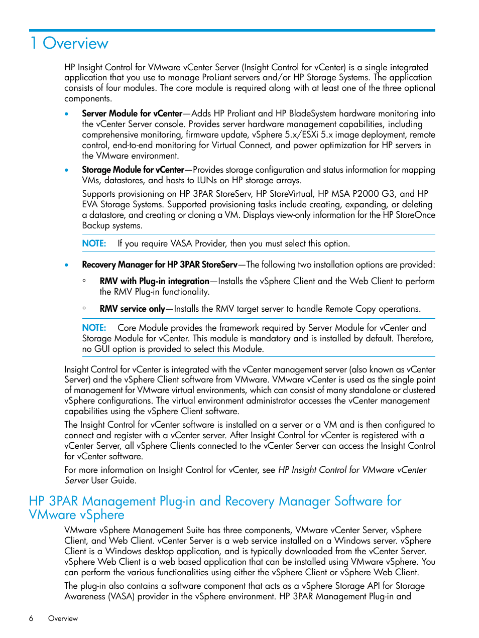 1 overview | HP 3PAR Application Software Suite for VMware Licenses User Manual | Page 6 / 117
