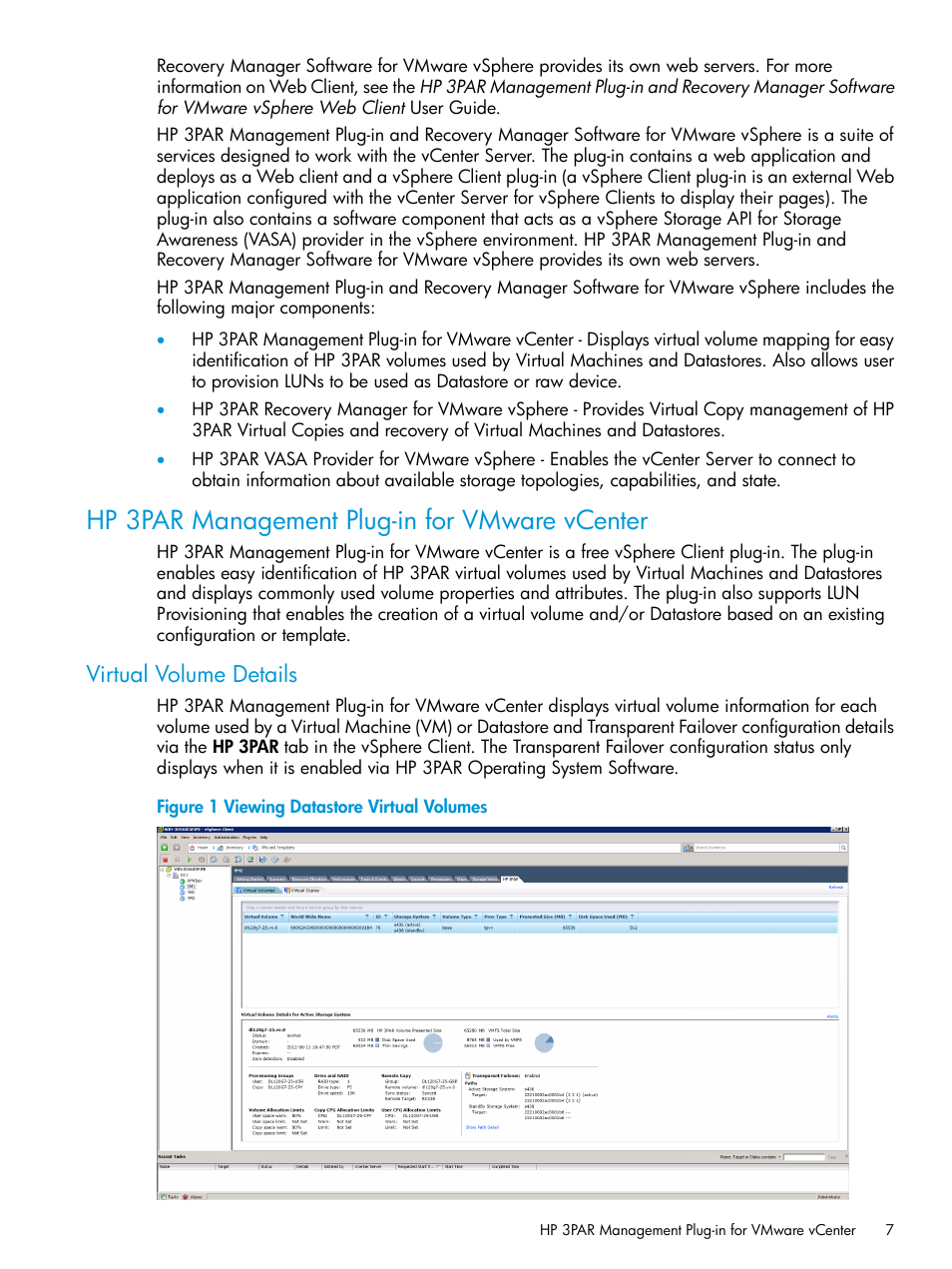 Hp 3par management plug-in for vmware vcenter, Virtual volume details | HP 3PAR Application Software Suite for VMware Licenses User Manual | Page 7 / 117