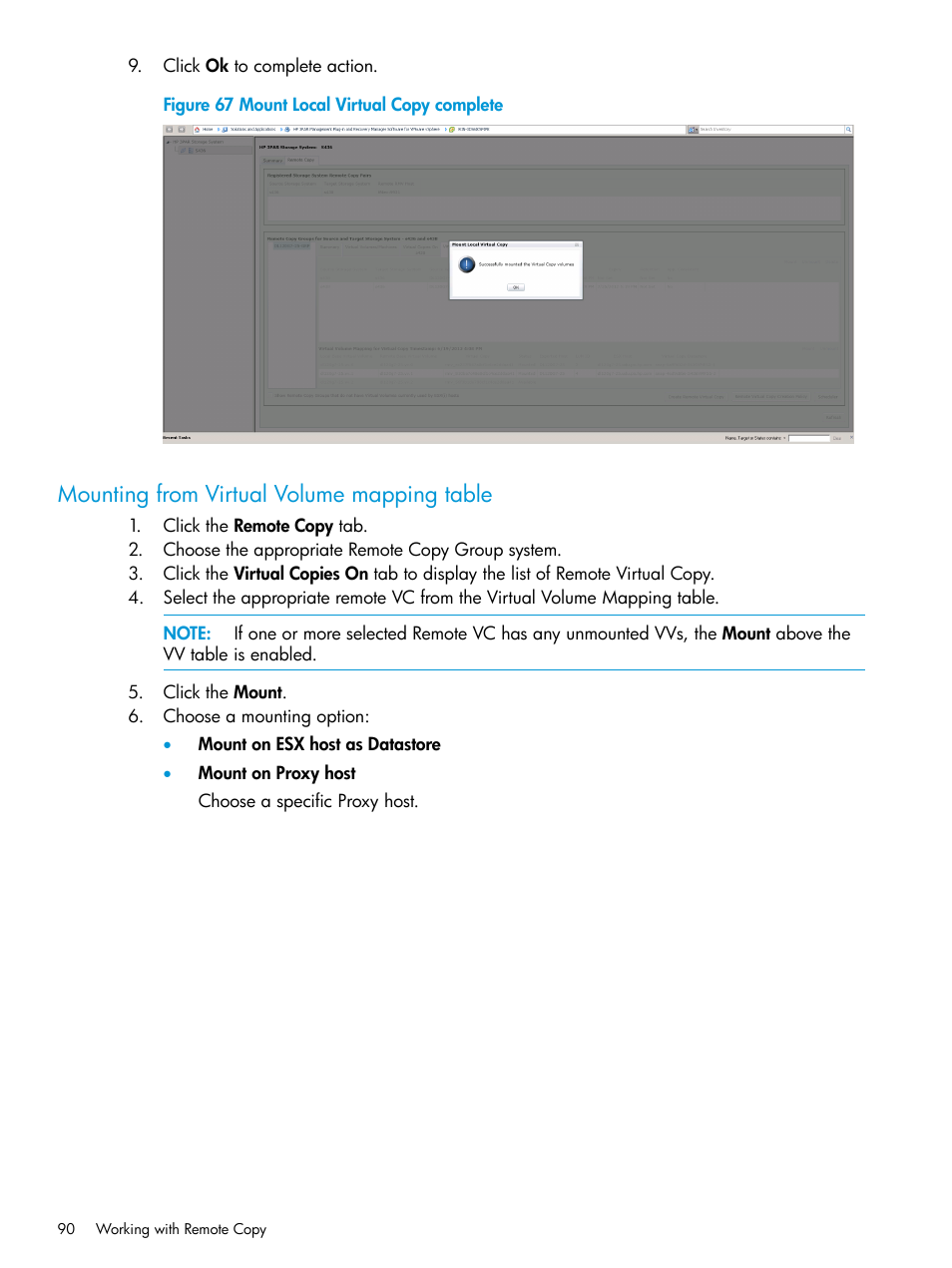 Mounting from virtual volume mapping table | HP 3PAR Application Software Suite for VMware Licenses User Manual | Page 90 / 117