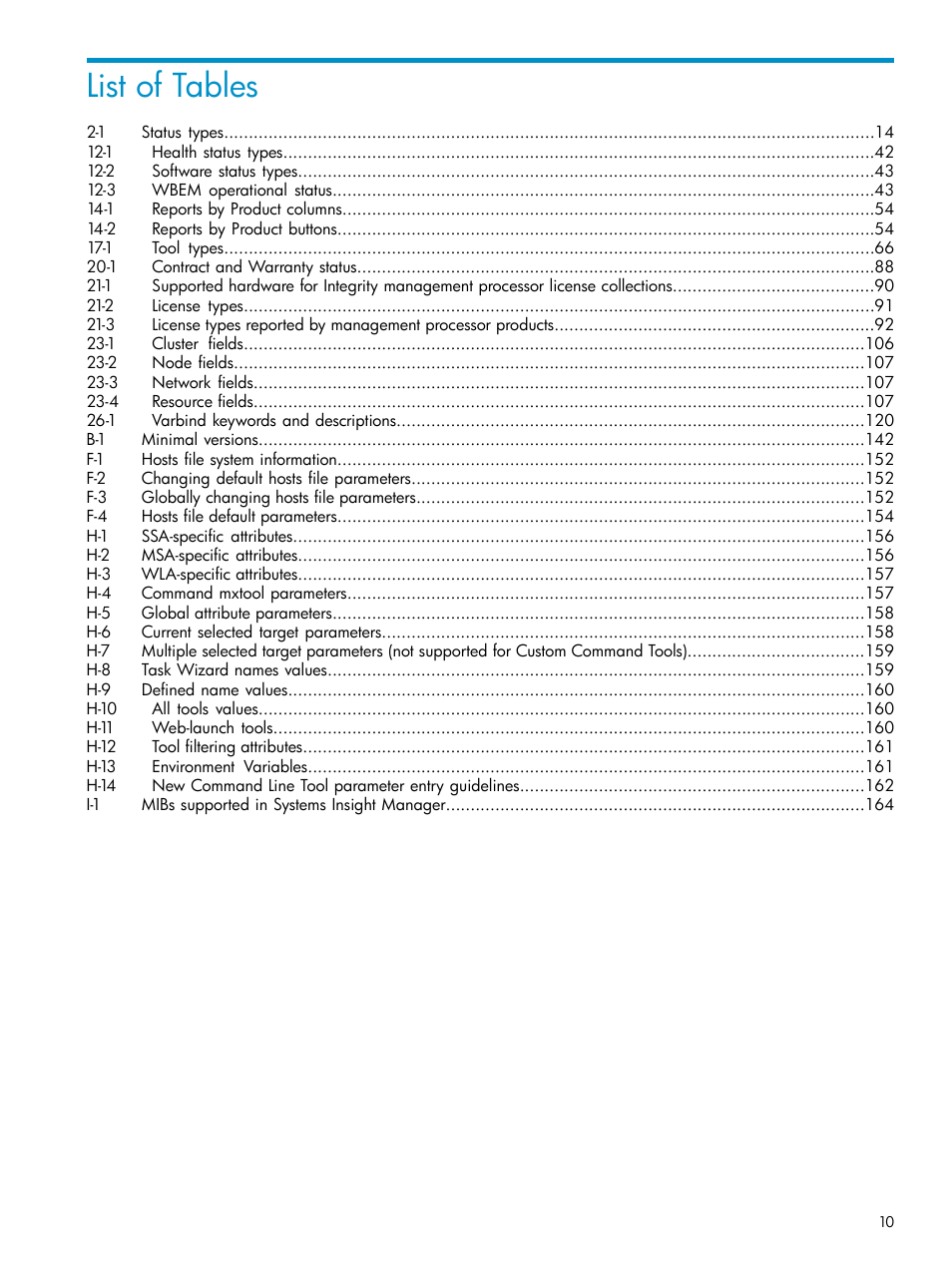 List of tables | HP Systems Insight Manager User Manual | Page 10 / 187