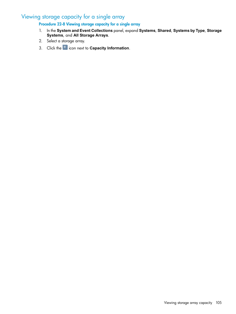 Viewing storage capacity for a single array | HP Systems Insight Manager User Manual | Page 105 / 187