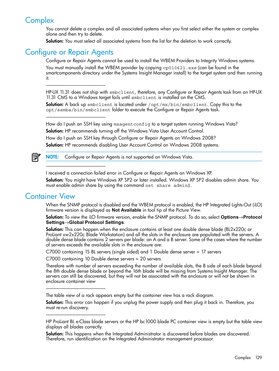 Complex, Configure or repair agents, Container view | Complex configure or repair agents container view | HP Systems Insight Manager User Manual | Page 129 / 187